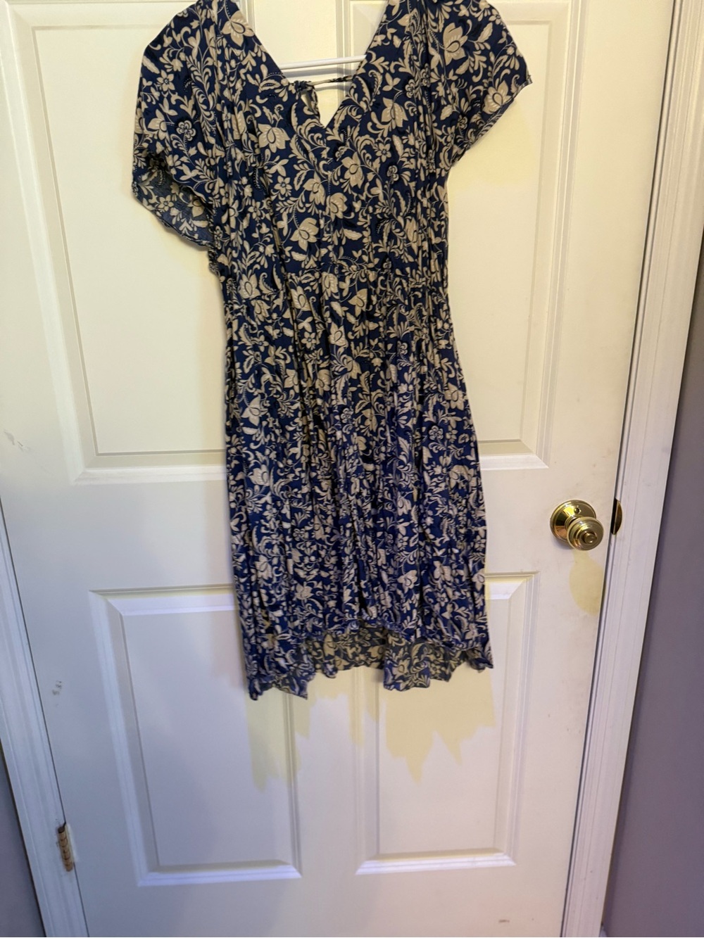 Old Navy Floral V-Neck Mini Swing Dress Blue Cream XL